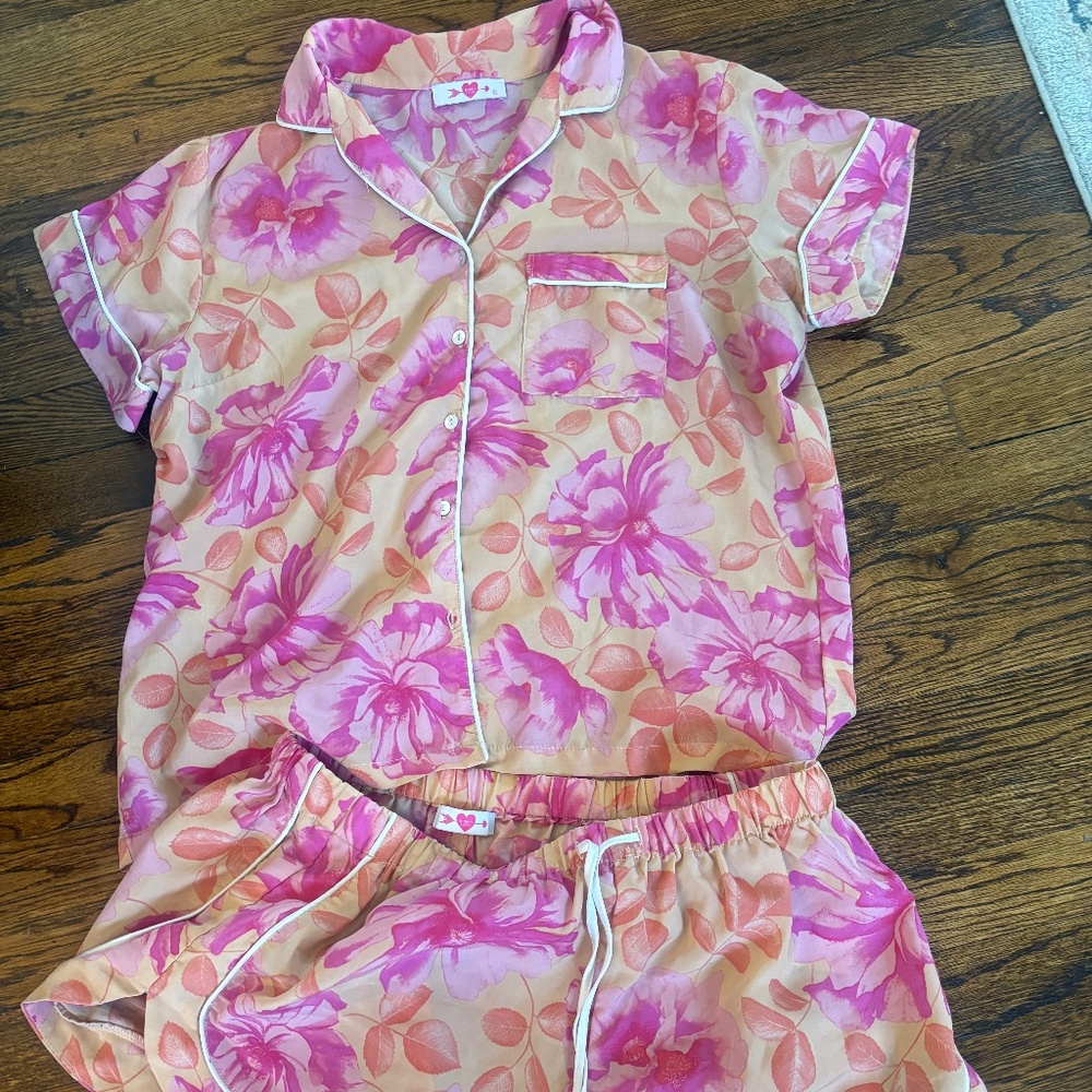 Buddy Love- Pink Floral Aurora Collection Short Pajama Set- Large